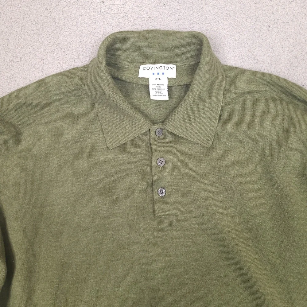 Covington Mens XL Merino Wool Blend Polo Sweater Green Made in Italy Long Sleeve